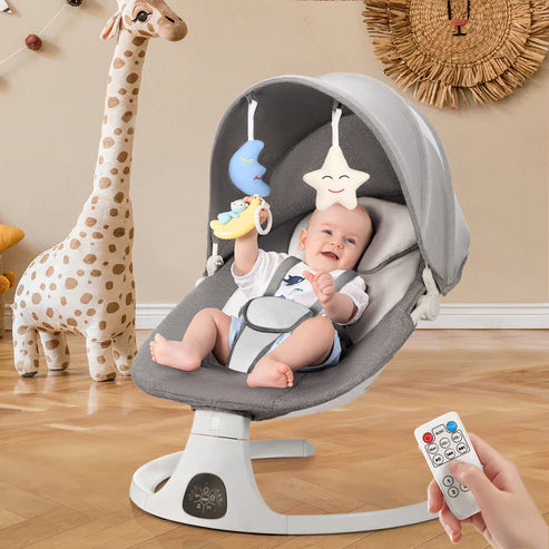 Baby Swing for Infants, Bluetooth Infant Swing with Music Speaker, Bluetooth Remote Control Timing Function with 5 Speeds, 3 Seat Positions,10 Music, 5 Point Harness Belt